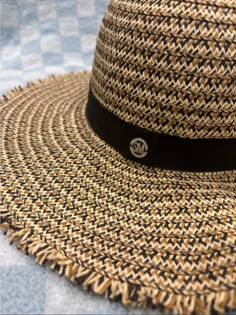 Steve Madden Two-Tone Straw Sun Hat with Black Band
